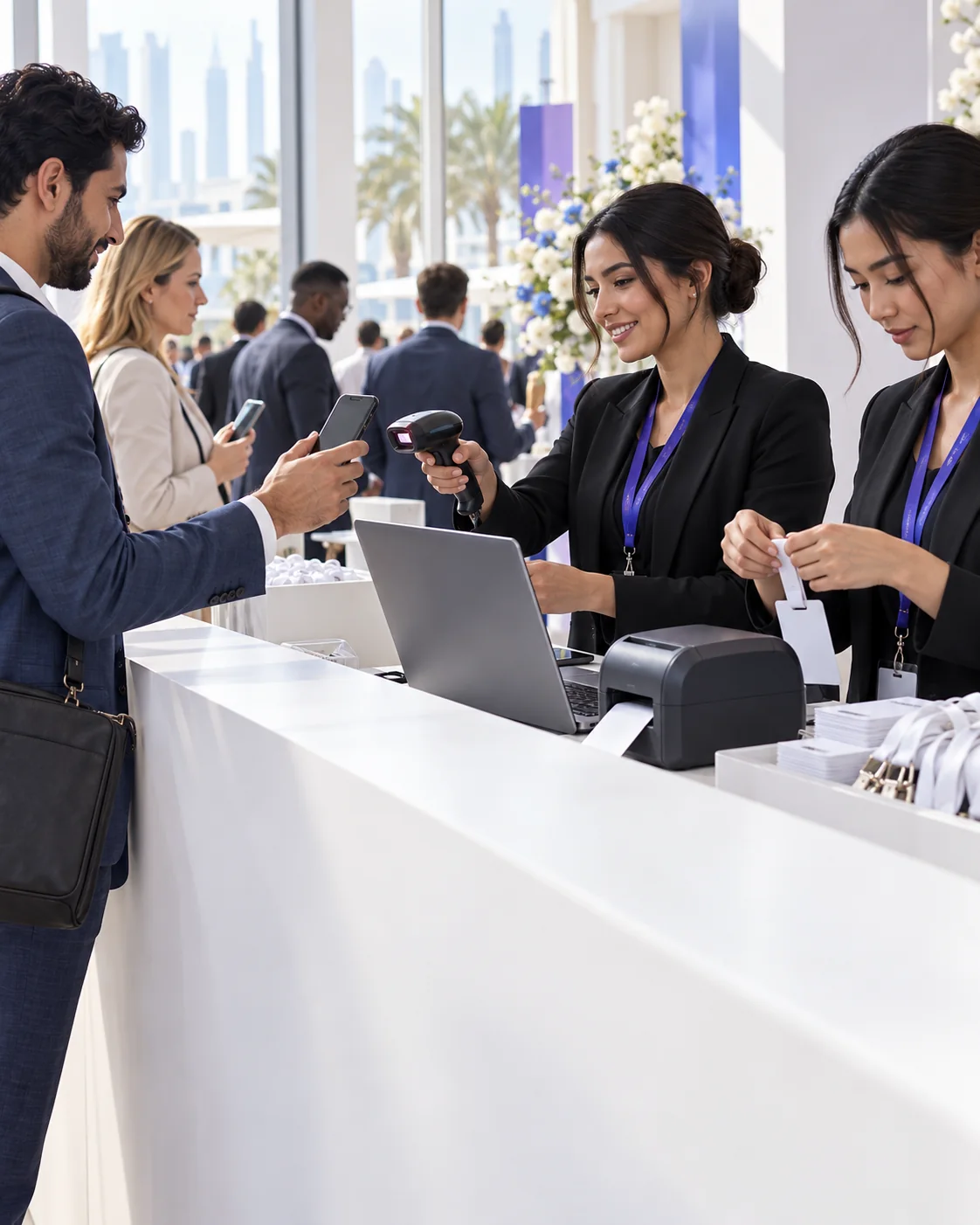 Event guests being welcomed by a registration team